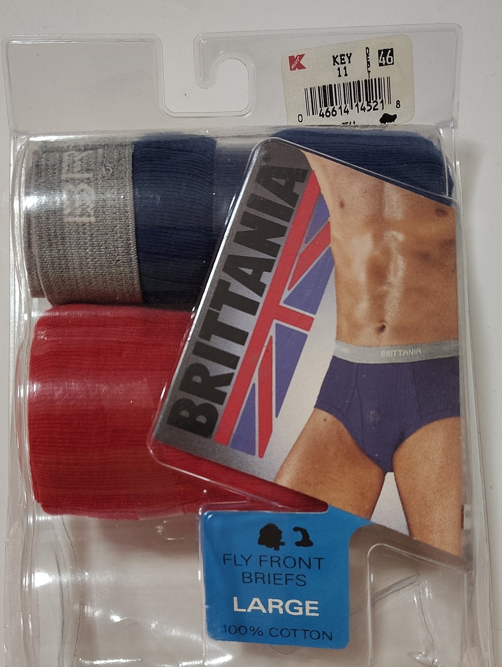 Vintage 1993 Britanian Men's Fly Front Ribbed Briefs - 2 Pack - Size L 36-38